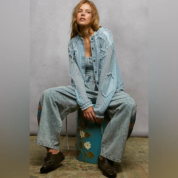 POL “ Petal Patch Denim “ Crop Jacket | Denim Blue - Picture 9 of 9